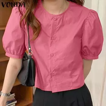 VONDA Женские летние блузки с круглым вырезом и короткими рукавами S оранжевый