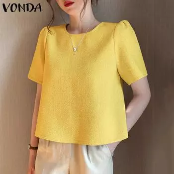 VONDA Женские летние блузки с круглым вырезом и короткими рукавами S жёлтый