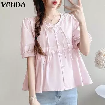 Vonda Женские летние блузки с круглым вырезом и короткими рукавами S фиолетовый
