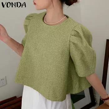 VONDA Женские летние блузки с круглым вырезом и короткими рукавами розовый
