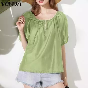 VONDA Женские летние блузки с круглым вырезом и короткими рукавами M зелёный