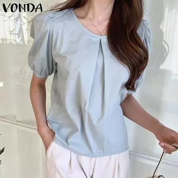 VONDA Женские летние блузки с круглым вырезом и коротким рукавом, плиссированные блузки S оранжевый