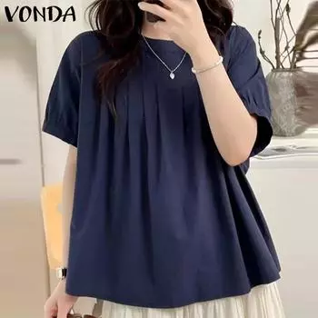 VONDA Женские летние блузки с круглым вырезом и коротким рукавом в полоску S розовый
