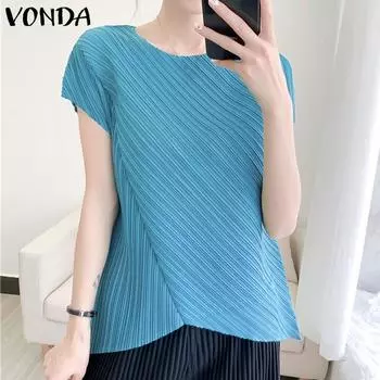 VONDA Женские летние блузки с круглым вырезом и коротким рукавом S оранжевый