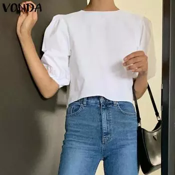 VONDA Женские летние блузки с круглым вырезом и коротким рукавом S белый