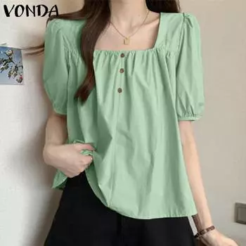VONDA Женские летние блузки с квадратным вырезом и короткими рукавами-фонариками S светло-розовый