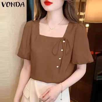 VONDA Женские летние блузки с квадратным вырезом и коротким рукавом M ярко-розовый