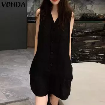 VONDA Женские летние комбинезоны без рукавов с V-образным вырезом и карманами S красный