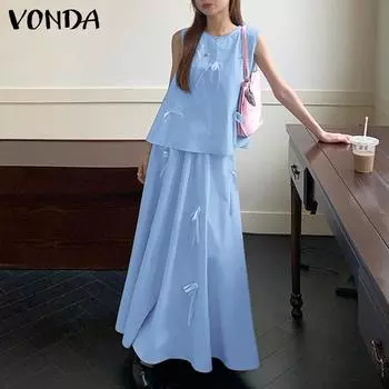 VONDA Женские летние комплекты с юбкой и топом на бретелях с круглым вырезом 3XL