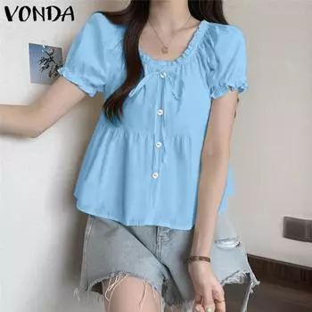 VONDA Женские летние кружевные блузки с круглым вырезом и короткими рукавами 4XL жёлтый