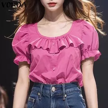 VONDA Женские летние кружевные блузки с круглым вырезом и короткими рукавами 3XL хаки