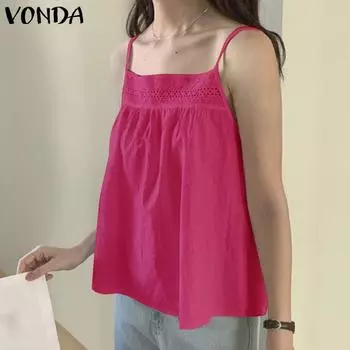 VONDA Женские летние кружевные майки без рукавов с квадратным вырезом 3XL ярко-розовый