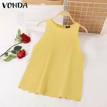 VONDA женские летние кружевные однотонные свободные майки без рукавов с круглым вырезом