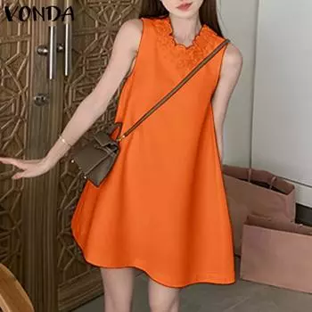 VONDA Женские летние кружевные платья без рукавов с круглым вырезом S жёлтый