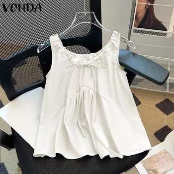 VONDA Женские летние майки А-силуэта с круглым вырезом и без рукавов S оранжевый/розовый