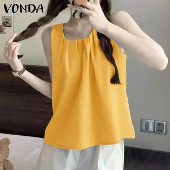 VONDA Женские летние майки А-силуэта с круглым вырезом и без рукавов 4XL жёлтый