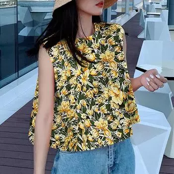 VONDA Женские летние майки без рукавов с круглым вырезом и цветочным принтом S красный