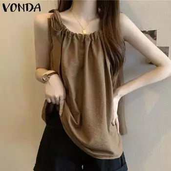 VONDA Женские летние майки без рукавов с круглым вырезом и завязкой S жёлтый