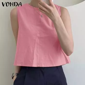 VONDA Женские летние майки без рукавов с круглым вырезом и неровным подолом XL розовый