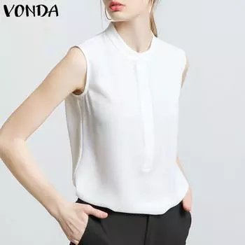 VONDA Женские летние майки без рукавов с круглым вырезом 4XL синий