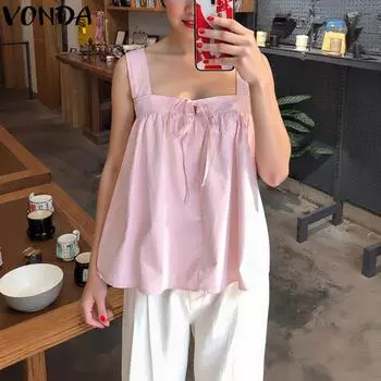 VONDA Женские летние майки без рукавов с открытыми плечами S розовый