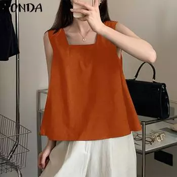 VONDA Женские летние майки без рукавов с квадратным вырезом 2XL ярко-розовый