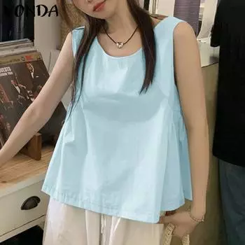 VONDA Женские летние майки с круглым вырезом и открытой спиной 5XL светло-синий