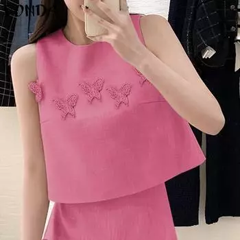 VONDA Женские летние майки с круглым вырезом и принтом 5XL жёлтый