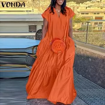 VONDA Женские летние многослойные платья с V-образным вырезом и коротким рукавом M жёлтый