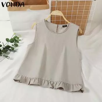 VONDA Женские летние модные однотонные майки с круглым вырезом