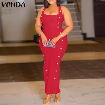 VONDA Женские летние модные платья с U-образным вырезом без рукавов и пуговицами, обтягивающие платья на подтяжках S чёрный