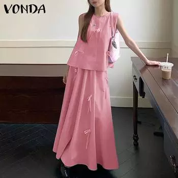 VONDA Женские летние однотонные комплекты с круглым вырезом и юбкой на бретельках M жёлтый