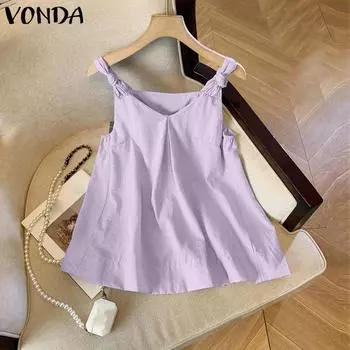 VONDA Женские летние однотонные майки без рукавов с V-образным вырезом 5XL жёлтый