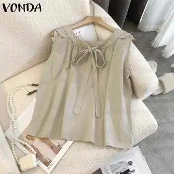 VONDA Женские летние однотонные майки с круглым вырезом и завязкой L светло-коричневого