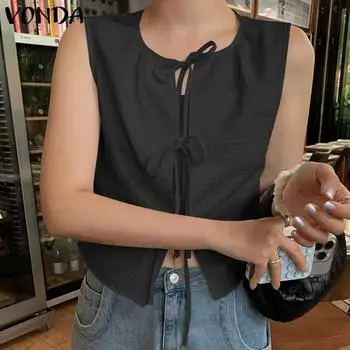 VONDA Женские летние однотонные майки с круглым вырезом и завязками L белый