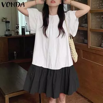 VONDA Женские летние однотонные платья с круглым вырезом и коротким рукавом S розовый