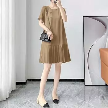 VONDA Женские летние однотонные плиссированные платья А-силуэта с круглым вырезом и коротким рукавом XL