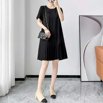 VONDA Женские летние однотонные плиссированные платья А-силуэта с круглым вырезом и коротким рукавом M