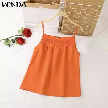 VONDA Женские летние однотонные свободные майки трапециевидной формы без рукавов с квадратным вырезом и кружевом