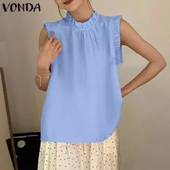 VONDA Женские летние однотонные жилеты без рукавов с оборками и воротником-стойкой S жёлтый