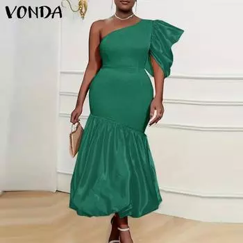 VONDA Женские летние платья без рукавов с открытыми плечами и талией M зелёный
