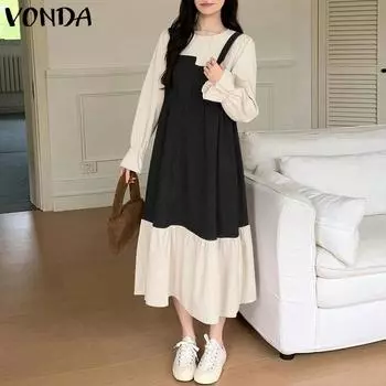 VONDA Женские летние платья из двух частей с круглым вырезом и длинным рукавом 2XL коричневый