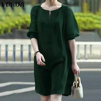 VONDA Женские летние платья с круглым вырезом и короткими рукавами 4XL темно-синий