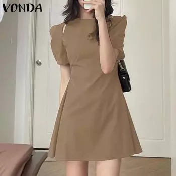 VONDA Женские летние платья-фонарики с круглым вырезом и короткими рукавами 2XL чёрный