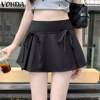 VONDA Женские летние плиссированные юбки с эластичной резинкой на талии и завязками XL белый