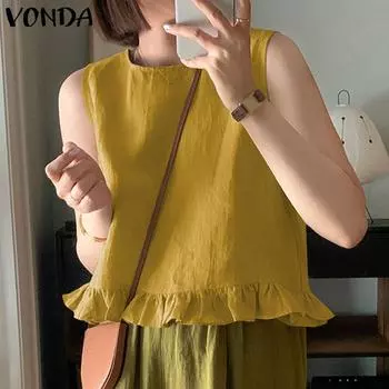 VONDA Женские летние повседневные однотонные майки с круглым вырезом S оранжевый