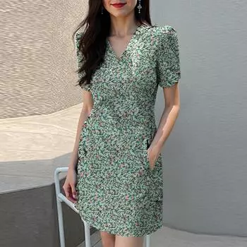 VONDA Женские летние повседневные платья в стиле бохо с V-образным вырезом и коротким рукавом с цветочным принтом 4XL красный