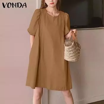 VONDA женские летние повседневные с круглым вырезом и короткими рукавами плиссированные однотонные свободные платья трапециевидной формы S розовый