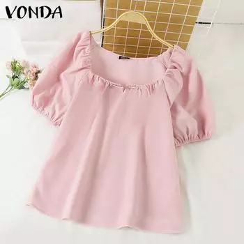 VONDA Женские летние повседневные свободные блузки с квадратным вырезом и короткими рукавами 2XL розовый
