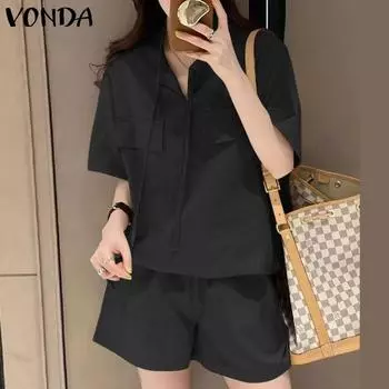 VONDA женские летние повседневные топы с v-образным вырезом и короткими рукавами и карманами